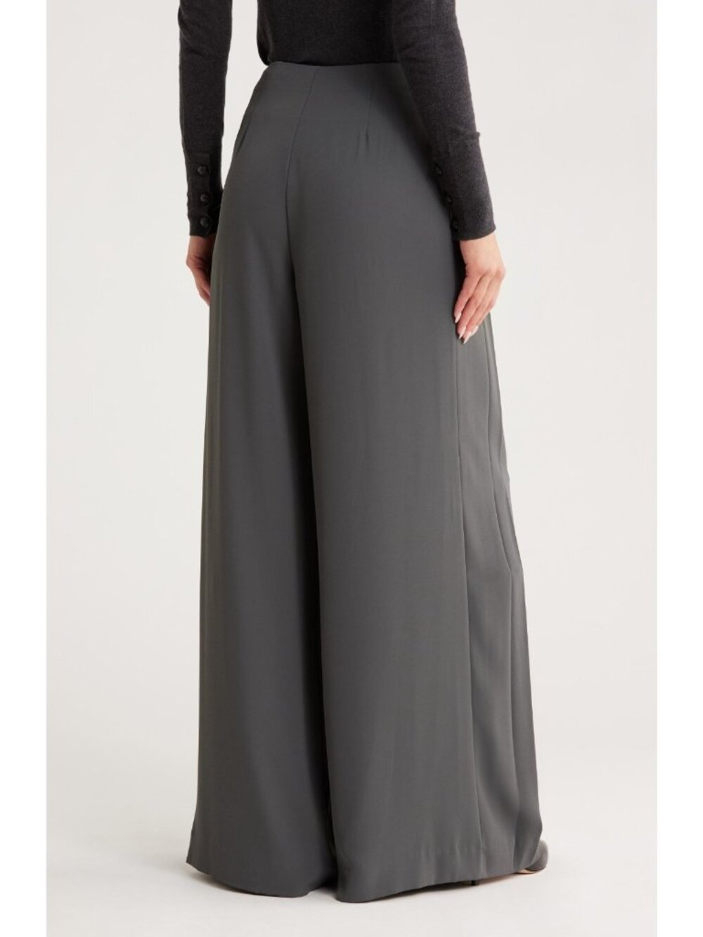 L'AGENCE Nova Women's Pleated Wide Leg High Rise Crepe Pants Dark Gray Size 14 - Picture 2 of 3